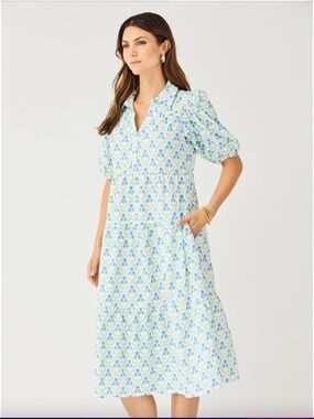 Mary Square Eloise Midi Dress in Sweetbriar Lattice Blue Size XS Cottagecore NWT
